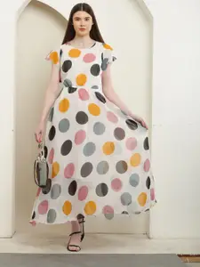 Raabta Fashion Polka Dot Print Maxi Fit and Flare Dress