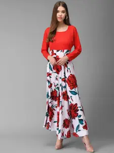 Raabta Fashion Floral Print Crepe Maxi Fit and Flare Dress