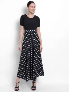 Raabta Fashion Polka Dot Print Crepe Maxi Dress
