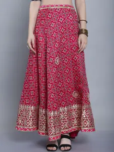 SOUNDARYA Cotton Printed Kota Doriya Hand Gota Patti Flared Maxi Skirt