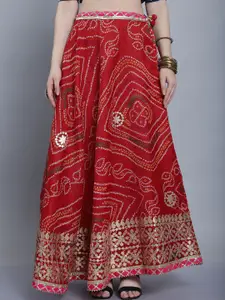 SOUNDARYA Cotton Printed Kota Doriya Hand Gota Patti Flared Maxi Skirt