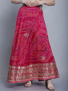 SOUNDARYA Cotton Printed Kota Doriya Hand Gota Patti Flared Maxi Skirt