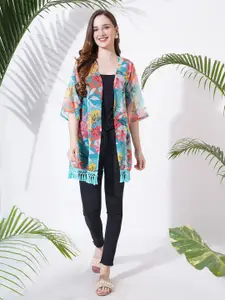 Fbella Women Floral Printed Tasselled Shrug