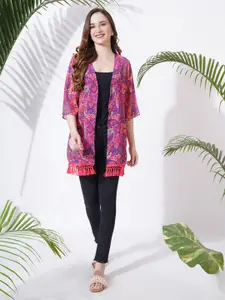 Fbella Women Floral Printed Ethnic Tasselled Ethnic Shrug