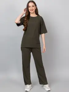 TYSORT Cotton Round Neck Top With Trousers Co-Ords