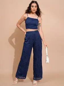 Tokyo Talkies Self-Design Crop Top & Trousers Co-Ords
