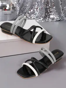 DressBerry Women Colourblocked Open Toe Flats With Buckles