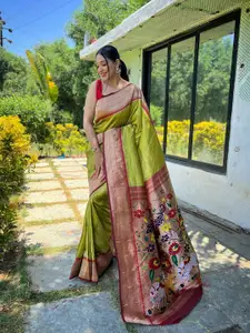DEVATITHI Woven Design Zari Paithani Saree With Blouse Piece