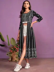 Sangria Women Chikankari Embroidered Round Neck Kurta