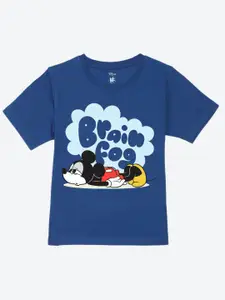 YK Disney Boys Mickey Mouse Printed Pure Cotton Applique T-shirt