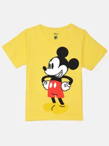 YK Disney Boys Mickey Mouse Printed Round-Neck Pure Cotton T-shirt