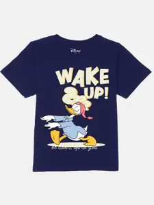 YK Disney Boys Donald Duck Printed Pure Cotton Round Neck Applique T-shirt