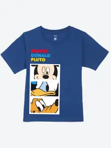 YK Disney Boys Mickey Mouse Printed Pure Cotton Applique T-shirt
