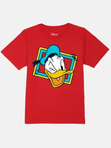 YK Disney Boys Donald Duck Printed Pure Cotton Round Neck Applique T-shirt