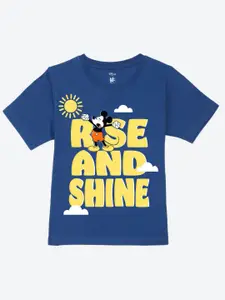 YK Disney Boys Mickey Mouse Printed Pure Cotton Round Neck Applique T-shirt