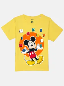 YK Disney Boys Mickey Mouse Printed Pure Cotton Applique T-shirt