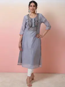 Sangria Women Embroidered Straight Kurta