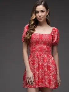 TANDUL Women Ethnic Motifs Print Puff Sleeve Fit & Flare Dress