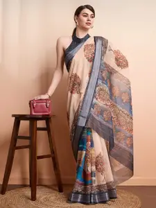 RACHNA Ajrak Block Zari  Saree
