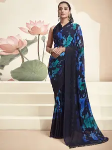 Satrani Floral Sequinned Pure Georgette Saree With Blouse Piece