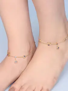 Unniyarcha Gold-Plated Artificial Stones and Beads Anklet