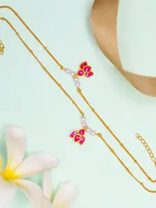 Unniyarcha Gold-Plated Artificial Stones and Beads Anklet