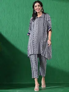 Sangria Printed Kaftan Top With Trousers Co-Ords
