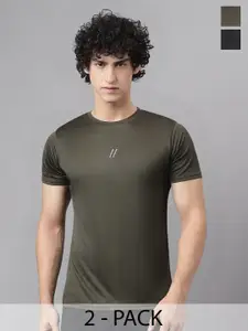 ATICX Men Pack Of 2 Typography Applique Slim Fit T-shirt