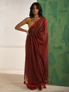 HUTS AND LOOMS Beaded Sequins Mul Cotton Saree