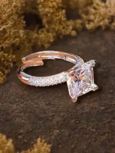 Manikya Rhodium-Plated CZ-Studded Finger Ring