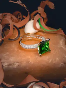 Designs By MANIKYA Rhodium Plated Stone-Studded Adjustable Copcktail Finger Ring