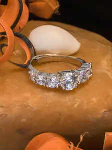 Manikya Rhodium-Plated CZ-Studded Adjustable Finger Ring