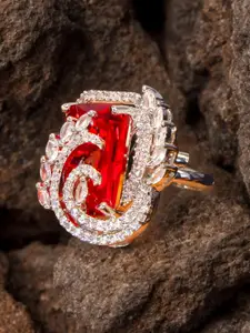 Manikya Rhodium-Plated CZ-Studded Adjustable Finger Ring