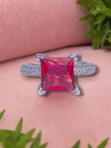 Manikya Rhodium-Plated CZ-Studded Adjustable Finger Ring