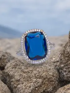 Manikya Rhodium-Plated CZ Studded Finger Ring