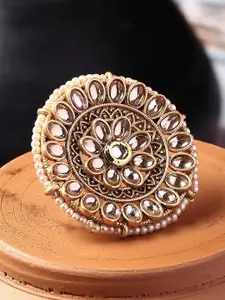 OOMPH Gold-Plated Stone-Studded Adjustable Finger Ring