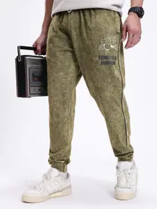 Kook N Keech Men Pure Cotton Printed Washed Effect Relaxed Fit Joggers