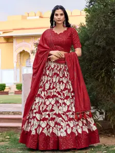 LOOKNBOOK ART Women Printed Foil Print Semi-Stitched Lehenga & Blouse With Dupatta