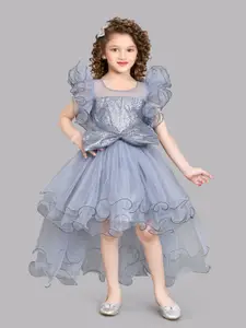 Pink Chick Flutter Sleeves Net Fit & Flare Maxi Dress