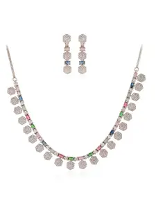 RATNAVALI JEWELS Gold-Plated AD & CZ-Studded Necklace and Earrings