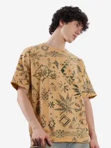 The Souled Store Abstract Printed Drop-Shoulder Sleeves Pure Cotton Oversized T-shirt