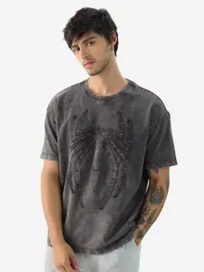 The Souled Store Geometric Printed Drop-Shoulder Sleeves Pure Cotton Oversized T-shirt