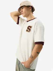 The Souled Store Typography Printed Drop-Shoulder Sleeves Pure Cotton Oversized T-shirt