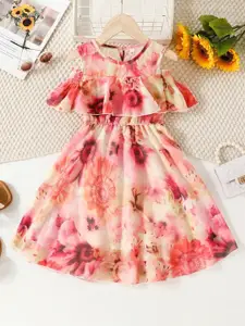 BAESD Floral Print Flared Sleeve Georgette Fit & Flare Dress