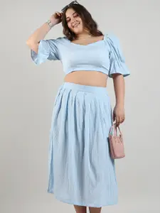 Instafab Plus Size Sweetheart Neck Top With Midi Flared Pleated Skirt Co-Ords