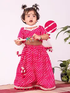 VASTRAMAY Girls Printed Mirror Work Ready to Wear Lehenga & Blouse With Dupatta