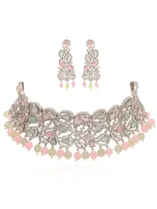 RATNAVALI JEWELS Silver-Plated AD Necklace and Earrings