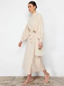 Trendyol Women High Neck Cuffed Sleeves Tie-Ups Maxi A-Line Dress