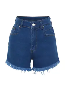 Trendyol Women Mid-Rise Pure Cotton Denim Shorts