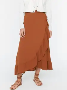 Trendyol Wrap Around Ruffled Wrap Midi Skirt
